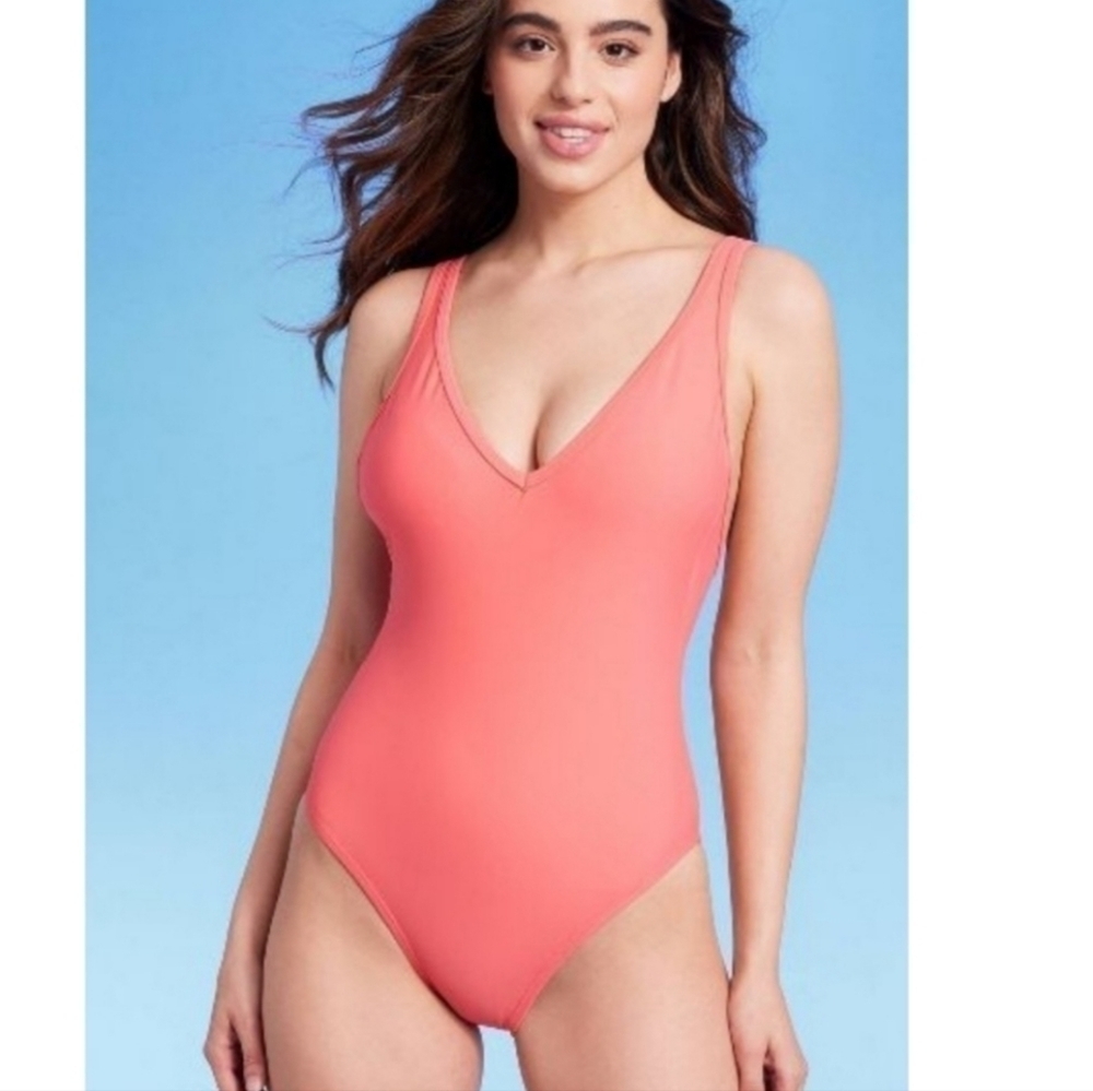 NWT Kona Sol Womens Peach Ruched One Piece Swimming Suit Size 18W